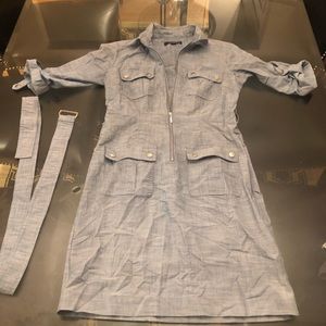 Mid Sleeve, Linen, Collared Zip-Up Dress